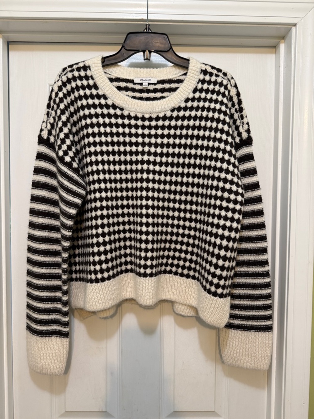 Madewell NWT Alpaca Blend Chunky Knit Sweater Relaxed Oversized Black Ivory L